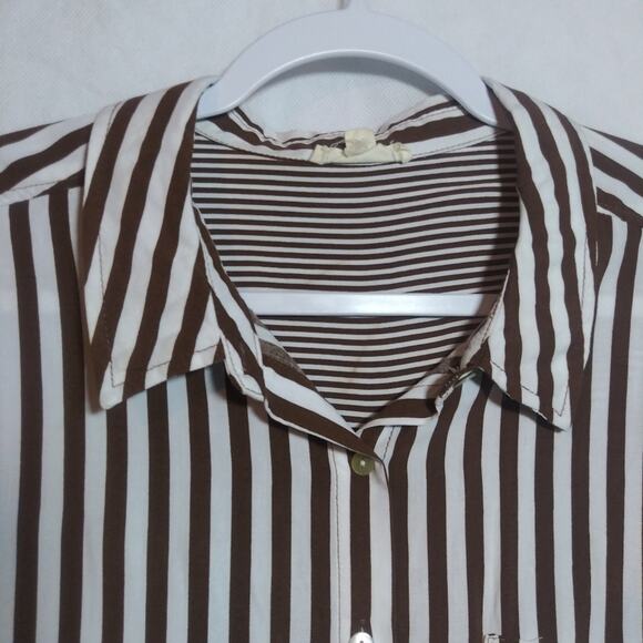 Jane and Delancey Brown and White Striped Boyfriend Button-Up Back Shirt Sz 2X - Picture 2 of 12